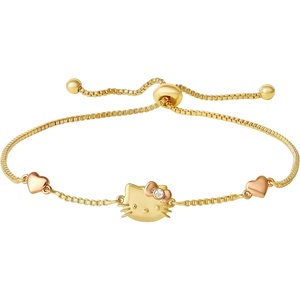 image:imageSanrio Kitty Bracelet for Women Official License 18k Gold FlashPlated Lariat Bracelet with Crystal and TwoTone Hearts